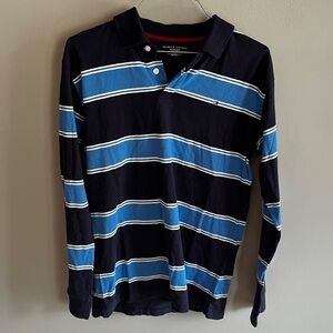 Tommy Hilfiger Boys Long Sleeve Polo Shirt Size Extra Large (16-18) Blue Stripes